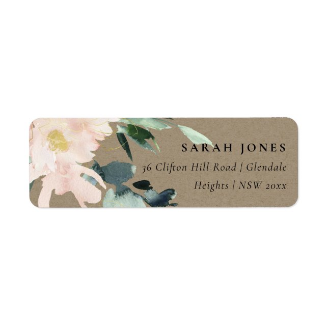 RUSTIC BLUSH GOLD FLORAL KRAFT WATERCOLOR ADDRESS LABEL (Front)