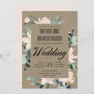 RUSTIC BLUSH GOLD KRAFT FLORAL WATERCOLOR WEDDING INVITATION