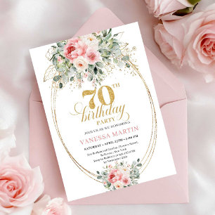 Rustic Blush Gold Template 70th Birthday Invitatio