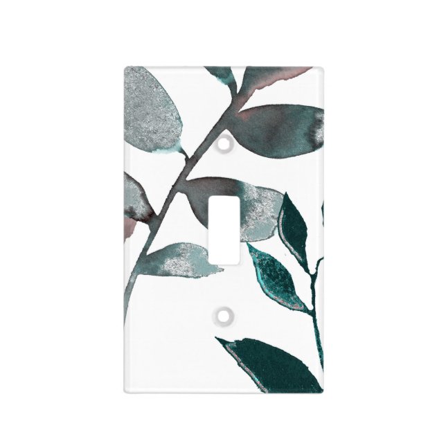 Rustic Blush Greenery Botanical Leaves Watercolor Light Switch Cover (Front)