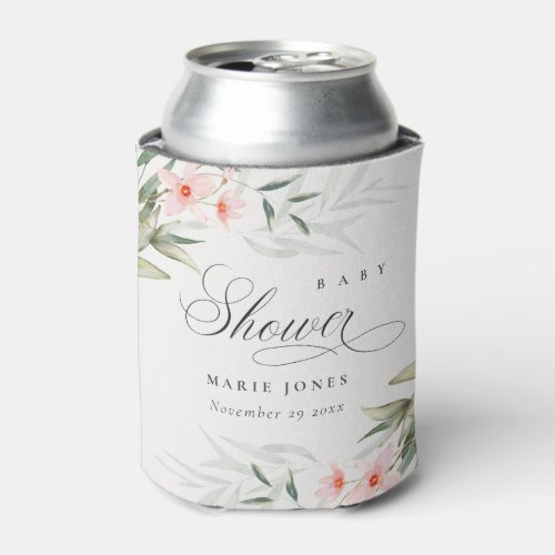 Rustic Blush Greenery Floral Bunch Baby Shower Can Cooler