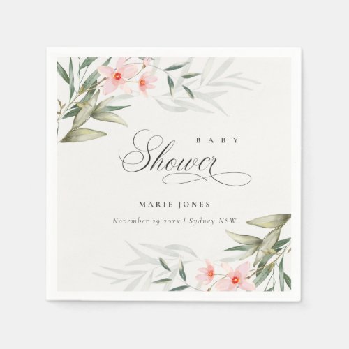 Rustic Blush Greenery Floral Bunch Baby Shower Napkins