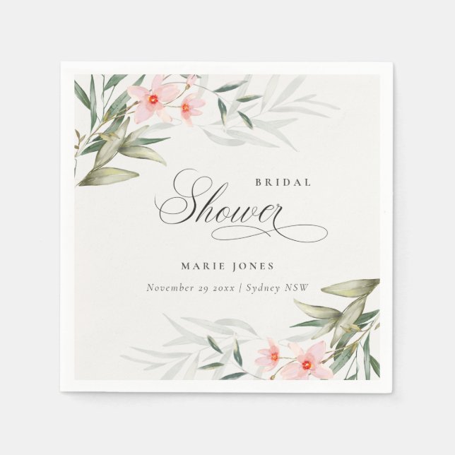 Rustic Blush Greenery Floral Bunch Bridal Shower Napkins (Front)