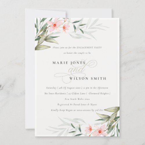 Rustic Blush Greenery Floral Engagement Invite