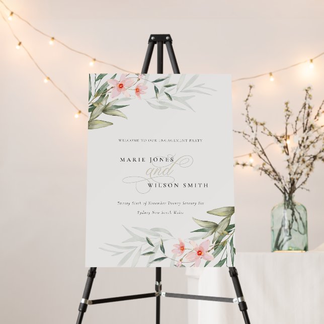 Rustic Blush Greenery Floral Engagement Welcome Foam Board (In Situ (Stand))
