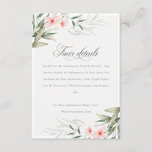 Rustic Blush Greenery Floral Wedding Details Enclosure Card