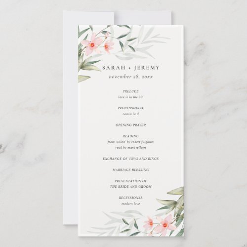 Rustic Blush Greenery Floral Wedding Program