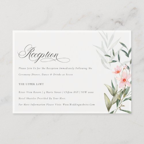 Rustic Blush Greenery Floral Wedding Reception Enclosure Card