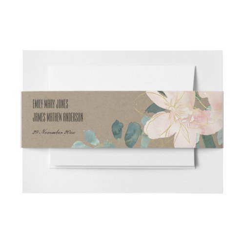 RUSTIC BLUSH KRAFT FLORAL BUNCH WATERCOLOR WEDDING INVITATION BELLY BAND