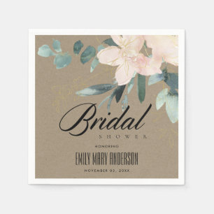 RUSTIC BLUSH KRAFT FLORAL WATERCOLOR BRIDAL SHOWER NAPKINS