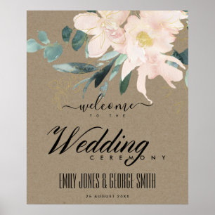 RUSTIC BLUSH KRAFT GOLD FLORAL WEDDING WELCOME POSTER
