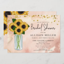Rustic Blush Mason Jar Sunflowers Bridal Shower  Invitation