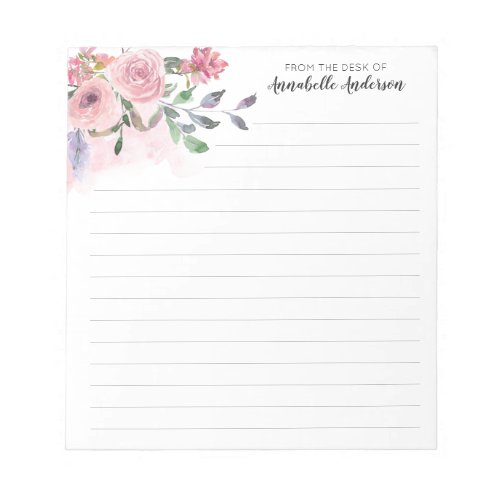 Rustic Blush Pastel Pink Floral Watercolor Script Notepad