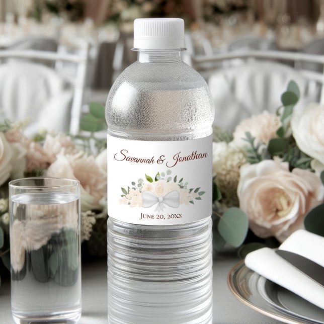 Rustic Blush Peach Boho Roses Elegant Wedding Water Bottle Label (Creator Uploaded)