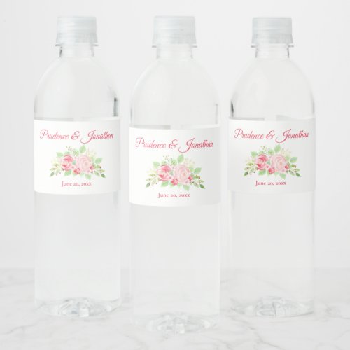 Rustic Blush Peach Boho Roses Elegant Wedding Water Bottle Label