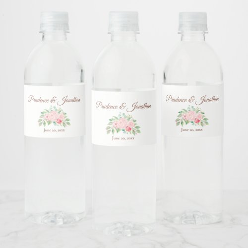 Rustic Blush Peach Boho Roses Elegant Wedding Water Bottle Label
