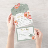Rustic Blush Peach & White Peonies No Dinner All In One Invitation (Tearaway)