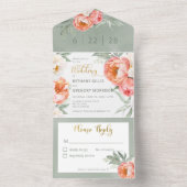 Rustic Blush Peach & White Peonies No Dinner All In One Invitation (Inside)