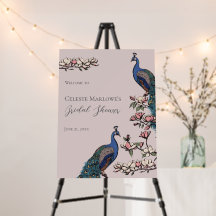 Rustic Blush Peacock Garden in Bloom Welcome Sign