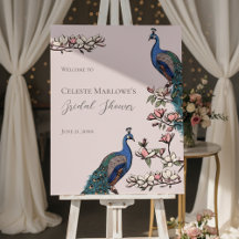 Rustic Blush Peacock Garden in Bloom Welcome Sign