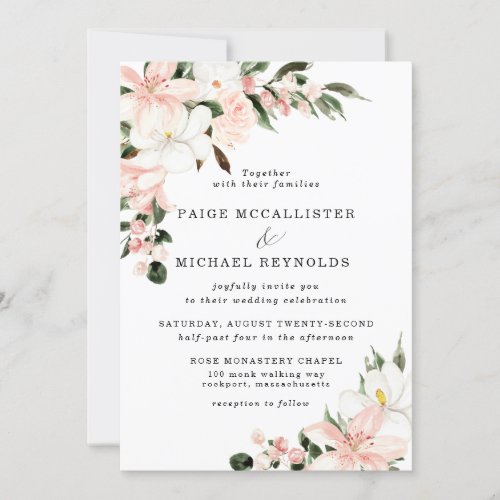 Rustic Blush Pink and White Floral Wedding Invitation