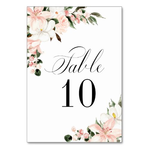 Rustic Blush Pink and White Floral Wedding Table Number