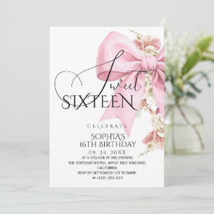 Rustic Blush Pink Bow Sweet 16 Birthday Invitation