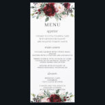 Rustic Blush Pink Burgundy Floral Wedding Menu<br><div class="desc">Designed to co-ordinate with our Rustic Blush wedding collection, this elegant wedding menu features a beautiful watercolor burgundy, blush pink peonies, roses stocks and greenery arrangement. Personalize it with your wedding details easily and quickly, simply press the customise it button to further re-arrange and format the style and placement of...</div>
