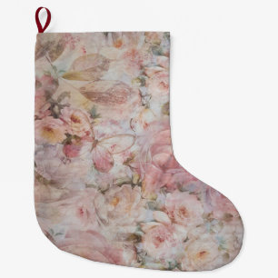 Rustic blush pink collage floral typography large christmas stocking