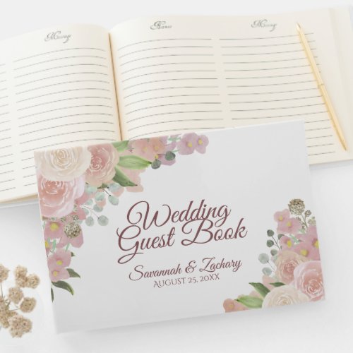 Rustic Blush Pink Elegant Floral Boho Chic Wedding Guest Book