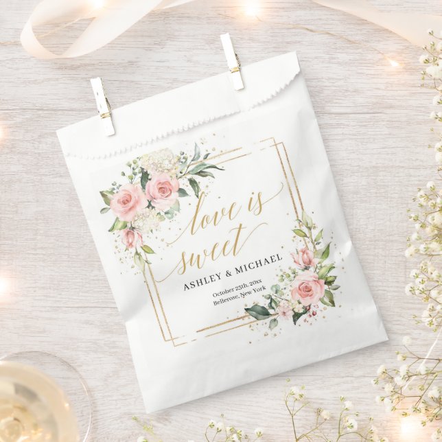 Rustic blush pink eucalyptus gold frame Bridal Favor Bag (Clipped)