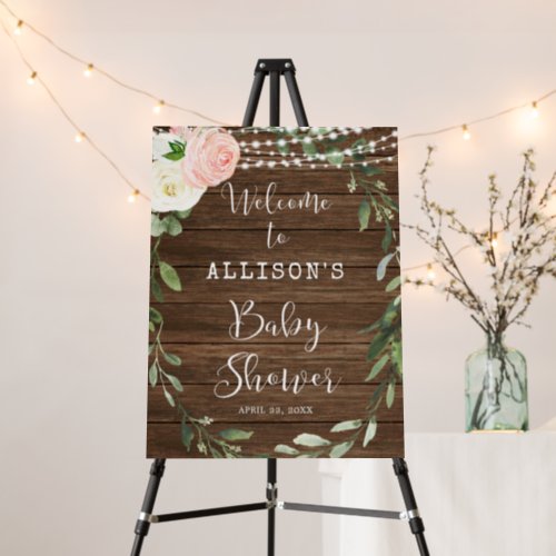 Rustic blush pink floral baby shower welcome sign