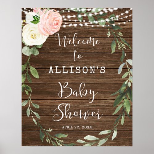 Rustic blush pink floral baby shower welcome sign