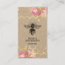 Rustic Blush Pink Floral Black Honey Bee Kraft Business Card