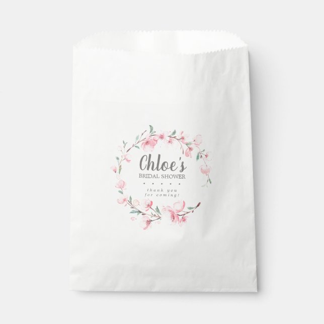 Rustic Blush Pink Floral Bridal Shower Favor Bag (Front)