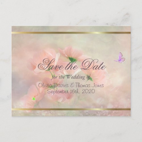 Rustic Blush Pink Floral Butterfly Save the Date Announcement Postcard