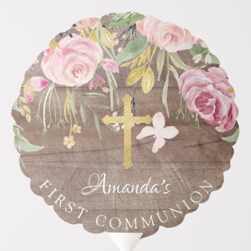 Rustic Blush Pink Floral First Communion Balloon