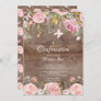 Rustic Blush Pink Floral & Gold Cross Confirmation Invitation