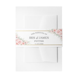 Rustic Blush Pink Floral Gold Greenery Wedding Invitation Belly Band