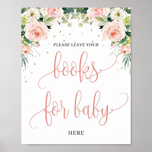 Rustic blush pink floral green books for baby sign