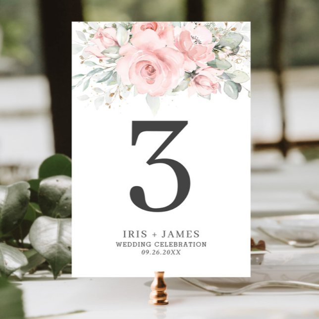 Rustic Blush Pink Floral Greenery Table Number (Creator Uploaded)