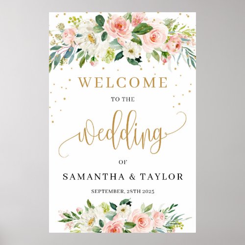 Rustic blush pink floral greenery welcome sign