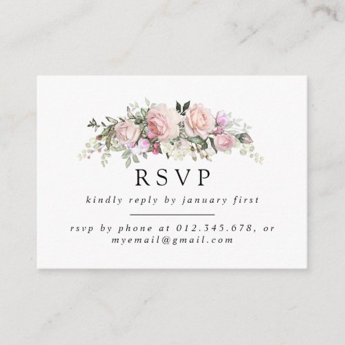 Rustic Blush Pink Floral Phone or Email RSVP Enclosure Card