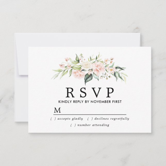 Rustic Blush Pink Floral Quinceanera RSVP Card (Front)