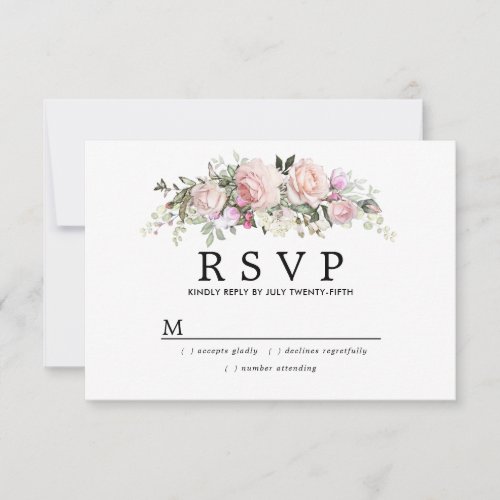 Rustic Blush Pink Floral Quinceanera RSVP Card