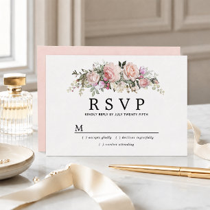 Rustic Blush Pink Floral Quinceanera RSVP Card