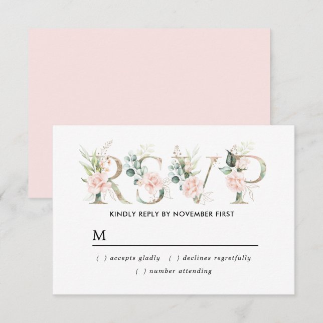 Rustic Blush Pink Floral Quinceanera RSVP Card (Front/Back)