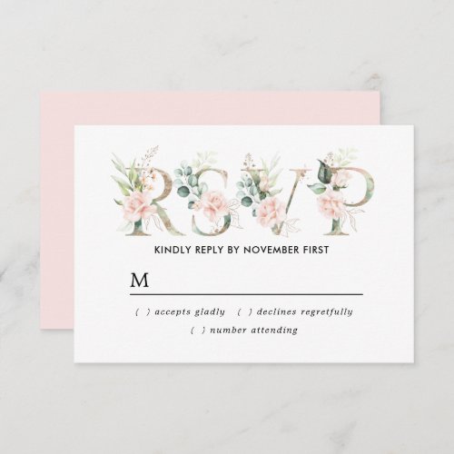 Rustic Blush Pink Floral Quinceanera RSVP Card