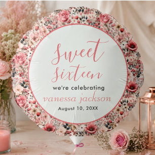 Rustic blush pink floral rose gold sweet sixteen balloon