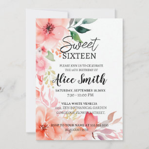 Rustic blush pink floral rose gold sweet sixteen invitation